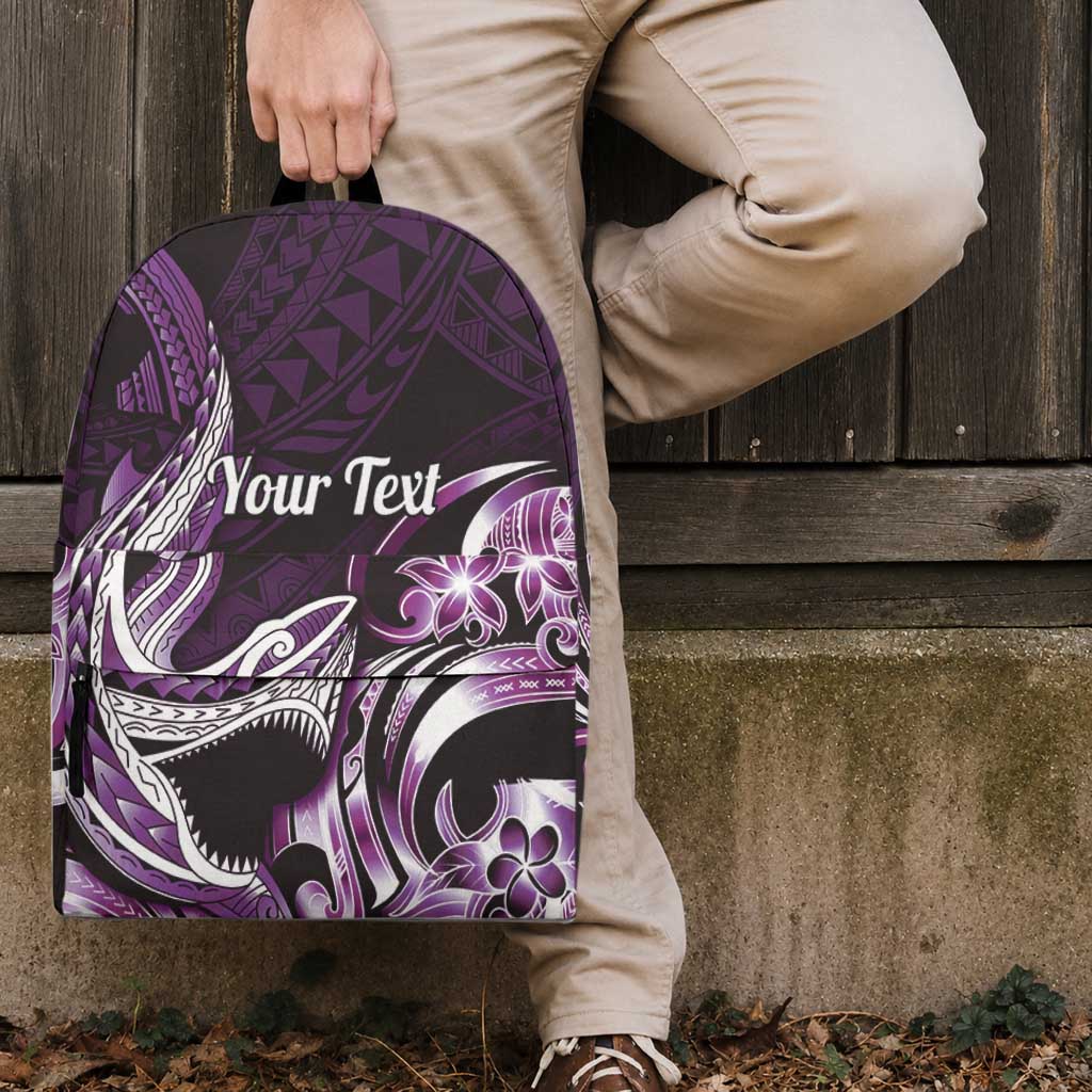 Personalized Hawaii Shark Tattoo Backpack Hawaiian Pattern Plumeria Purple