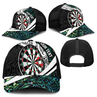 Personalized NZ Darts Mesh Trucker Cap Paua Shell Maori Koru Whakairo - Polynesian Pride