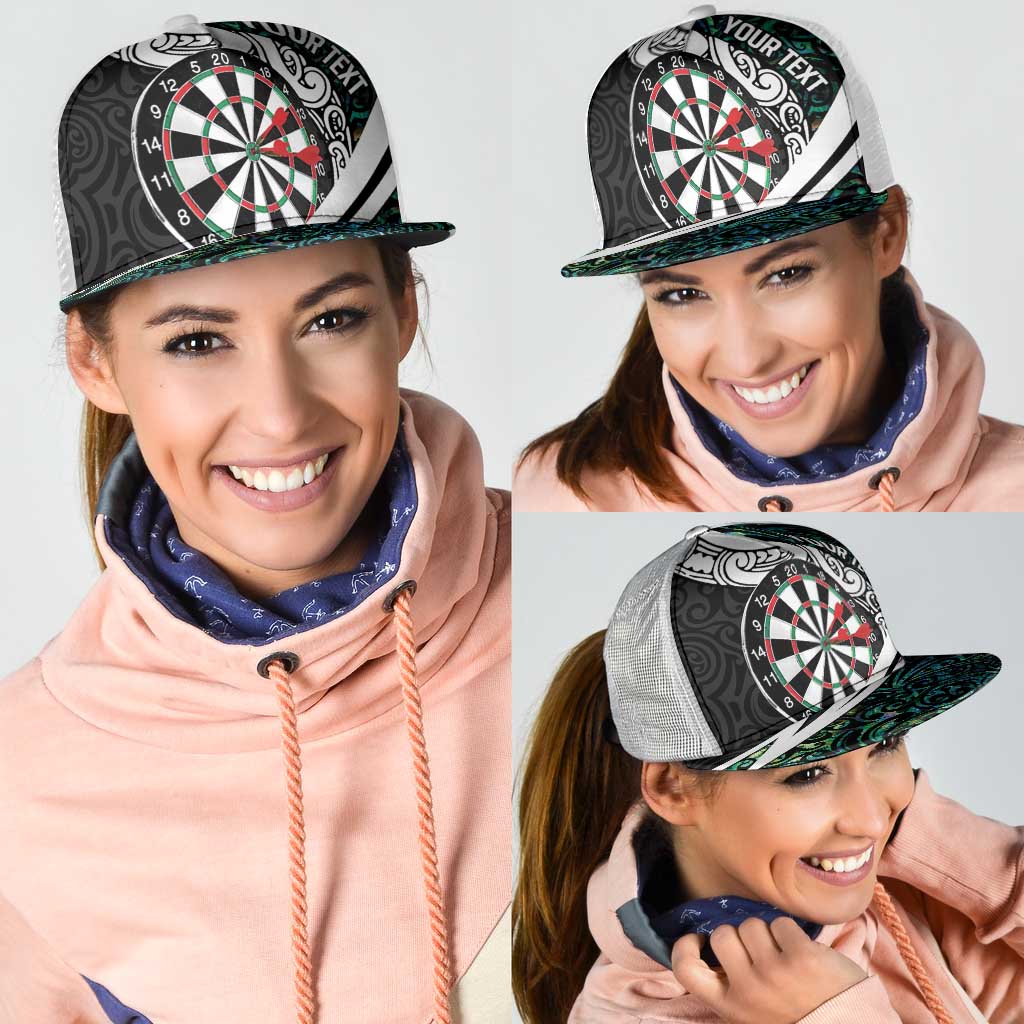 Personalized NZ Darts Mesh Trucker Cap Paua Shell Maori Koru Whakairo - Polynesian Pride