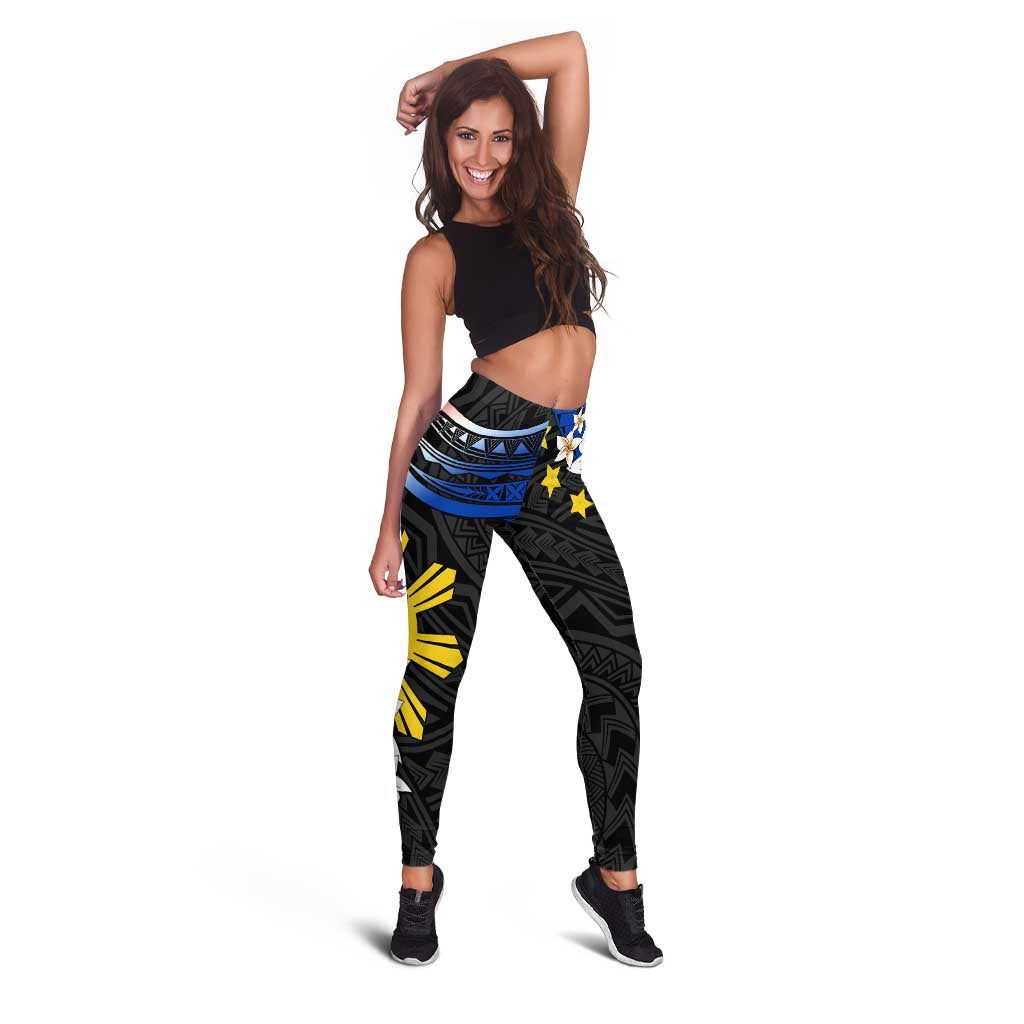 Philippines Tribal Leggings Mix Plumeria - Flag Colors