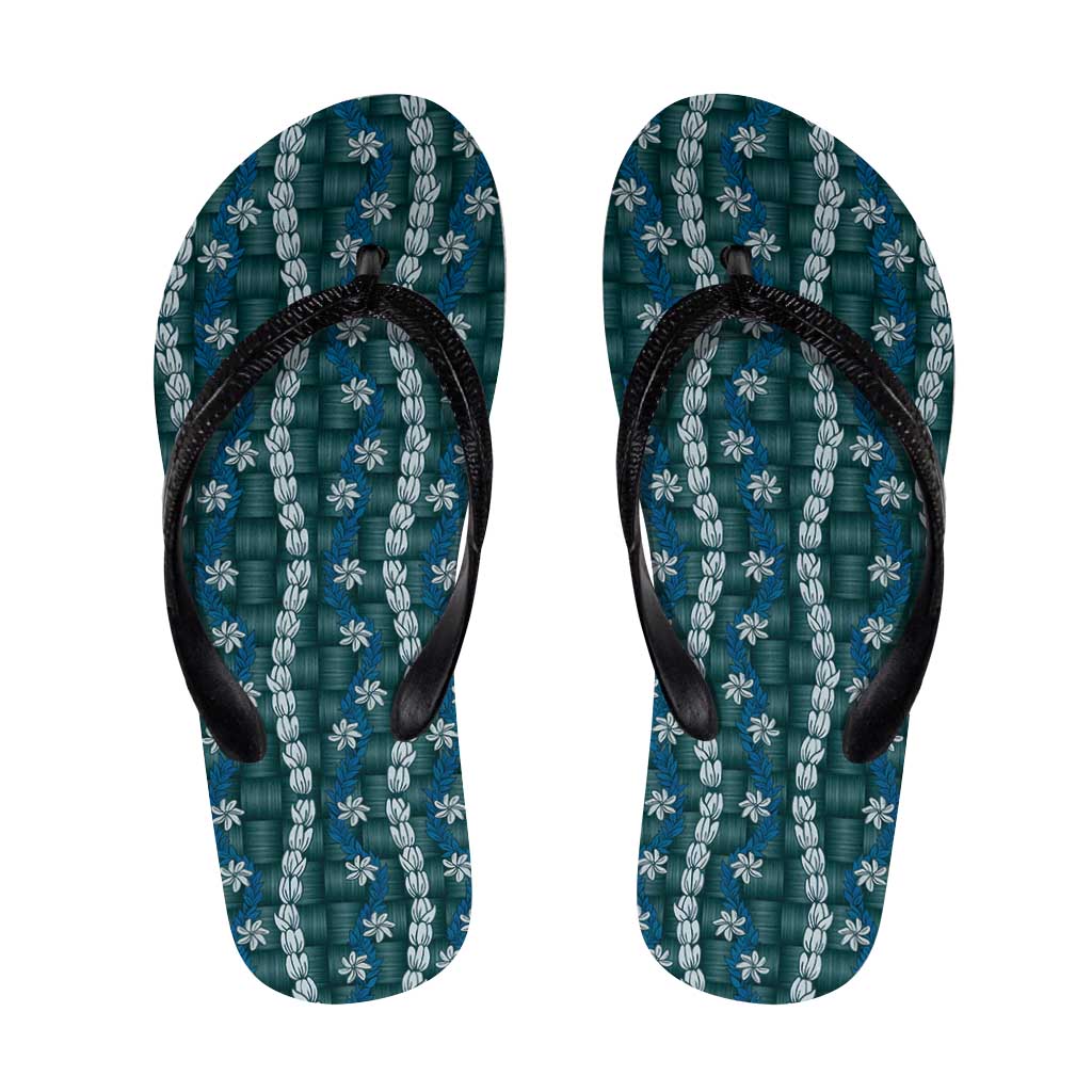 Pikake Maile Tiare Lei Flip Flops Polu Lauhala Pattern LT01 Blue - Polynesian Pride