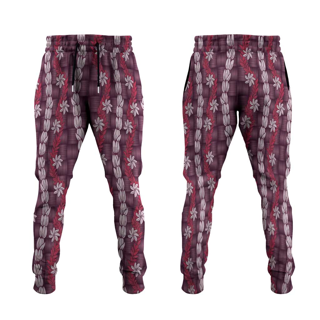 Pikake Maile Tiare Lei Jogger Pants Akala Lauhala Pattern LT01 Pink - Polynesian Pride