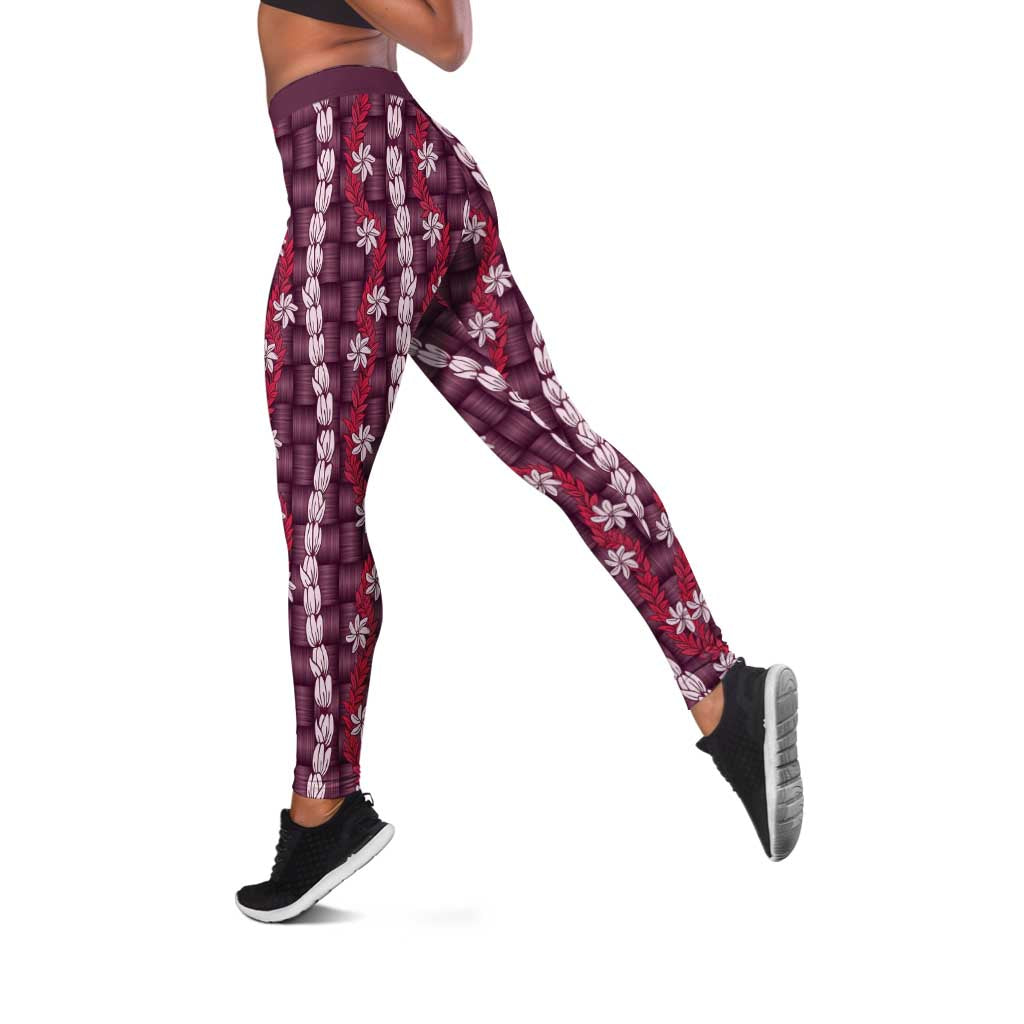 Pikake Maile Tiare Lei Leggings Akala Lauhala Pattern LT01 Pink - Polynesian Pride