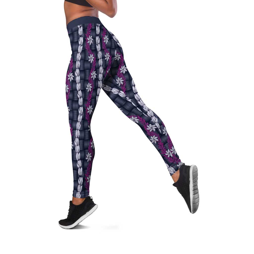 Pikake Maile Tiare Lei Leggings Poni Lauhala Pattern LT01 Purple - Polynesian Pride