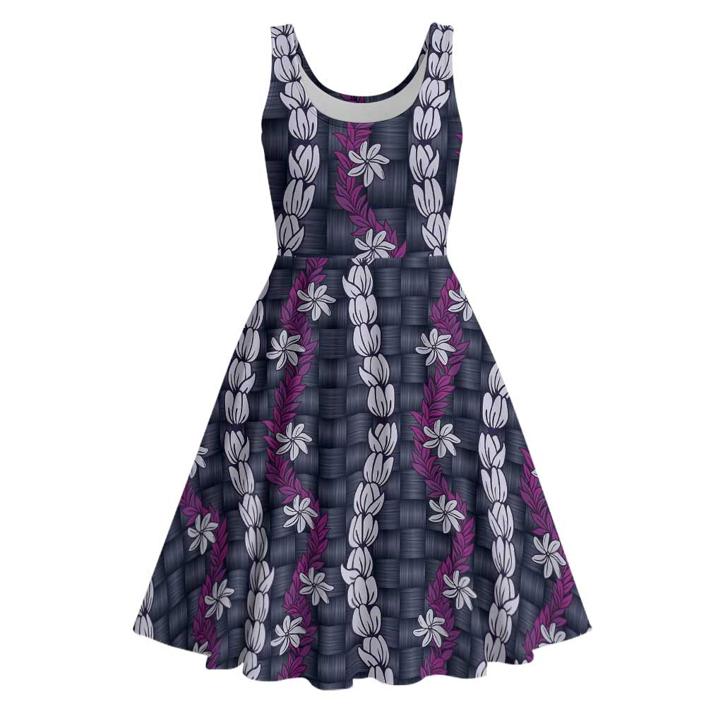 Pikake Maile Tiare Lei Midi Dress Poni Lauhala Pattern LT01 Purple - Polynesian Pride