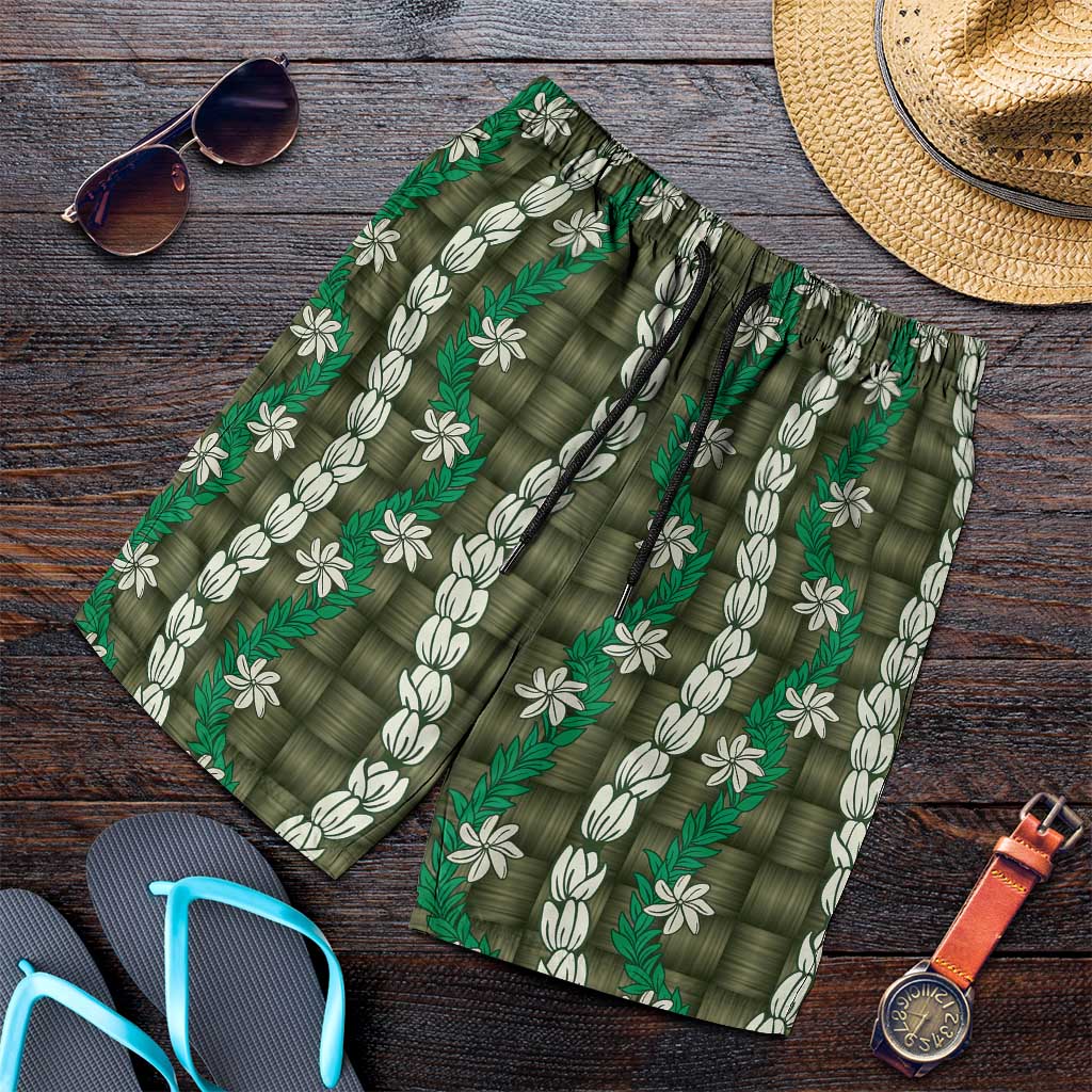 Pikake Maile Tiare Lei Shorts for Men Omaomao Lauhala Pattern LT01 Green - Polynesian Pride