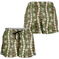 Pikake Maile Tiare Lei Shorts for Women Natural Lauhala Pattern LT01 - Polynesian Pride