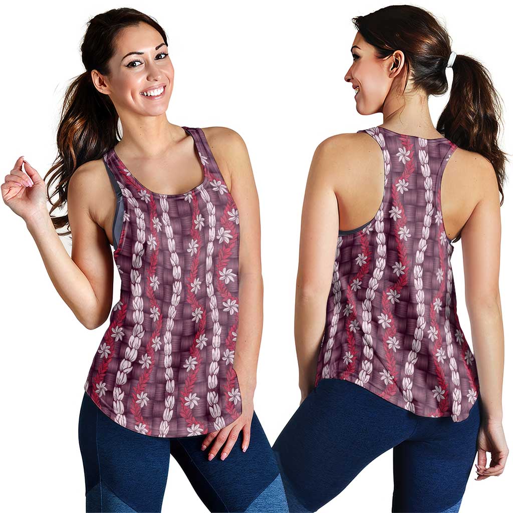 Pikake Maile Tiare Lei Women Racerback Tank Akala Lauhala Pattern