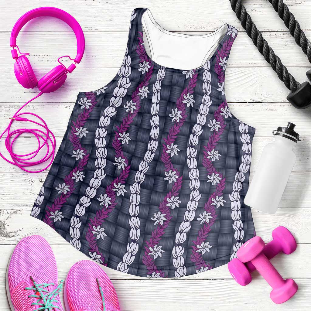 Pikake Maile Tiare Lei Women Racerback Tank Poni Lauhala Pattern