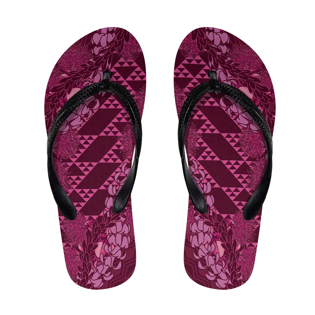 Pink Aloha Hawaii Flip Flops Hawaiian Kakau Ohia Lehua Lei LT14 Pink - Polynesian Pride