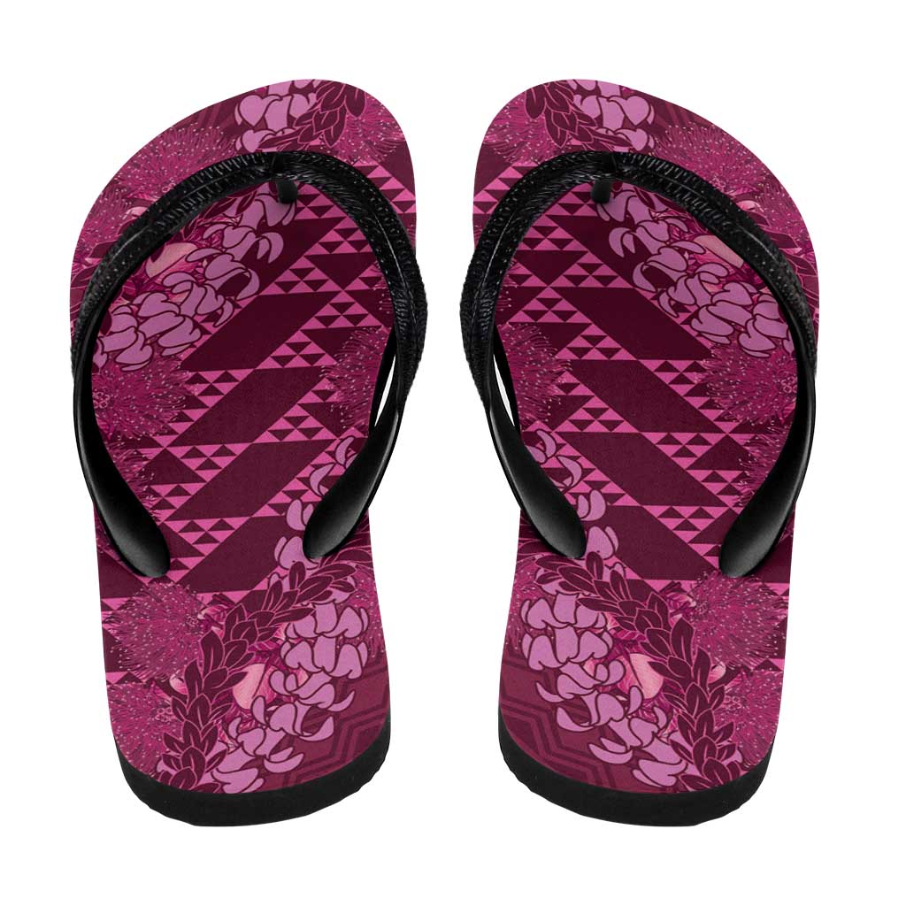 Pink Aloha Hawaii Flip Flops Hawaiian Kakau Ohia Lehua Lei LT14 - Polynesian Pride