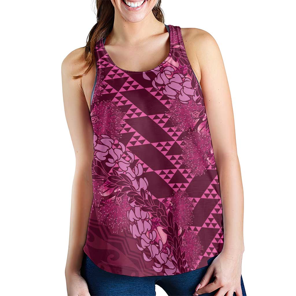 Pink Aloha Hawaii Women Racerback Tank Hawaiian Kakau Ohia Lehua Lei - Polynesian Pride