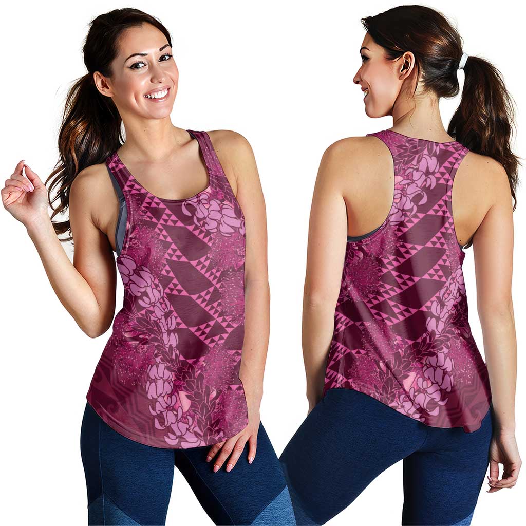 Pink Aloha Hawaii Women Racerback Tank Hawaiian Kakau Ohia Lehua Lei - Polynesian Pride