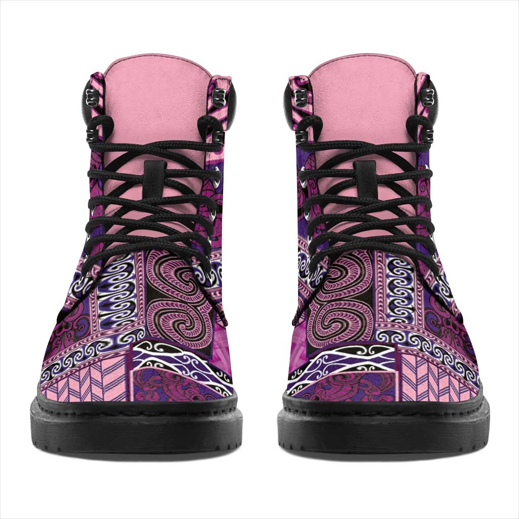 Pink Aotearoa Kowhaiwhai Pattern All Season Boots NZ Maori Quilt Style - Polynesian Pride