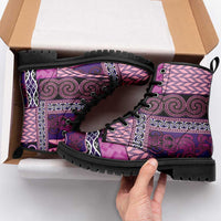 Pink Aotearoa Kowhaiwhai Pattern Leather Boots NZ Maori Quilt Style LT14 - Polynesian Pride