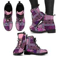 Pink Aotearoa Kowhaiwhai Pattern Leather Boots NZ Maori Quilt Style LT14 - Polynesian Pride