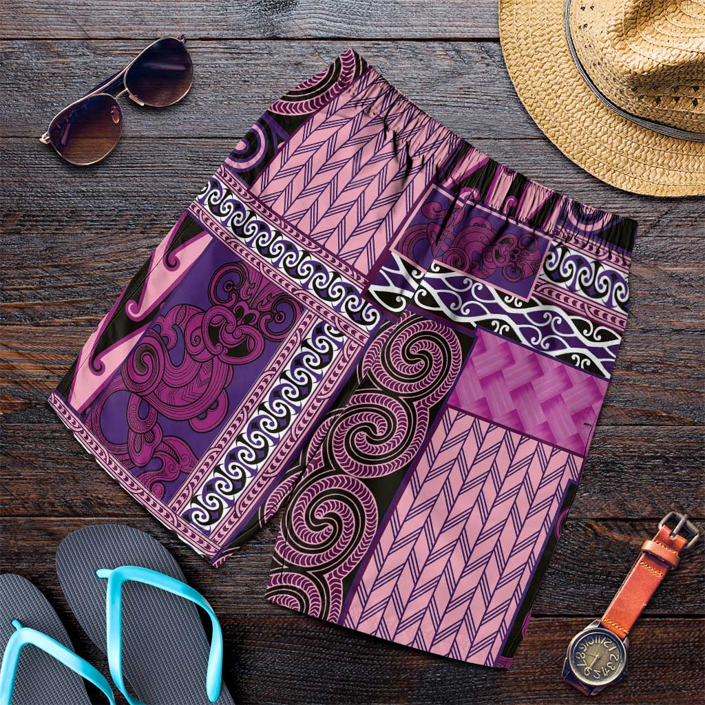 Pink Aotearoa Kowhaiwhai Pattern Shorts for Men NZ Maori Quilt Style LT14 Pink - Polynesian Pride