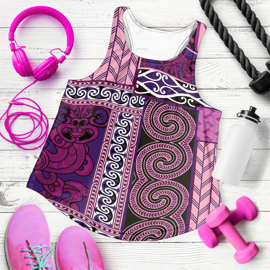 Pink Aotearoa Kowhaiwhai Pattern Women Racerback Tank NZ Maori Quilt Style LT14 Pink - Polynesian Pride