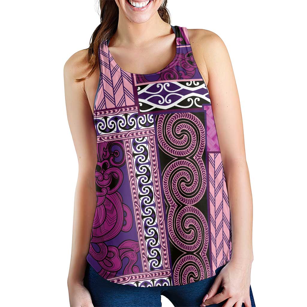 Pink Aotearoa Kowhaiwhai Pattern Women Racerback Tank NZ Maori Quilt Style LT14 - Polynesian Pride