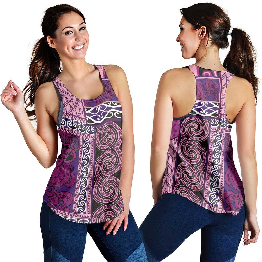 Pink Aotearoa Kowhaiwhai Pattern Women Racerback Tank NZ Maori Quilt Style LT14 - Polynesian Pride