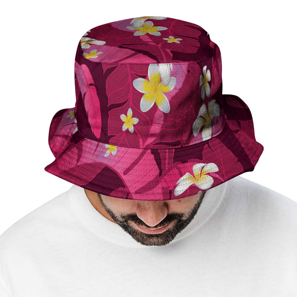 Pink Banana Leaf Hawaii Bucket Hat Lau Maia Plumeria Tropical Summer Vibes LT14 - Polynesian Pride