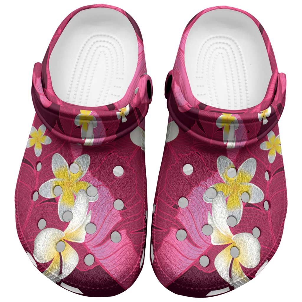Pink Banana Leaf Hawaii Clogs Shoes Lau Maia Plumeria Tropical Summer Vibes LT14 Pink - Polynesian Pride