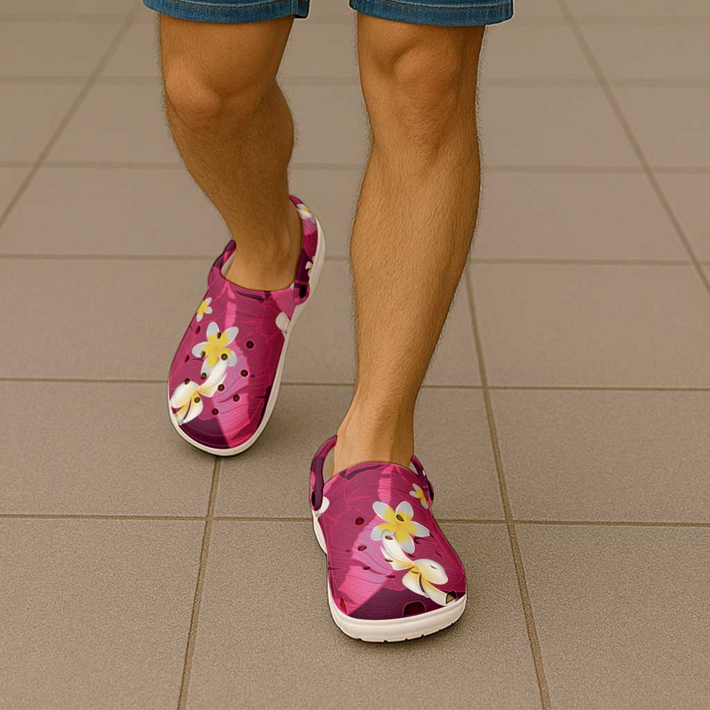 Pink Banana Leaf Hawaii Clogs Shoes Lau Maia Plumeria Tropical Summer Vibes LT14 - Polynesian Pride