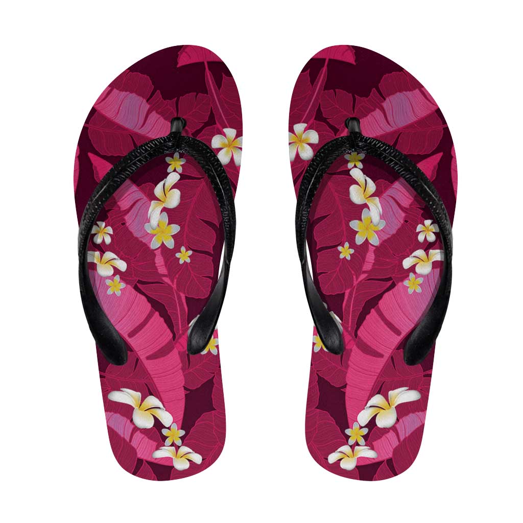 Pink Banana Leaf Hawaii Flip Flops Lau Maia Plumeria Tropical Summer Vibes LT14 Pink - Polynesian Pride