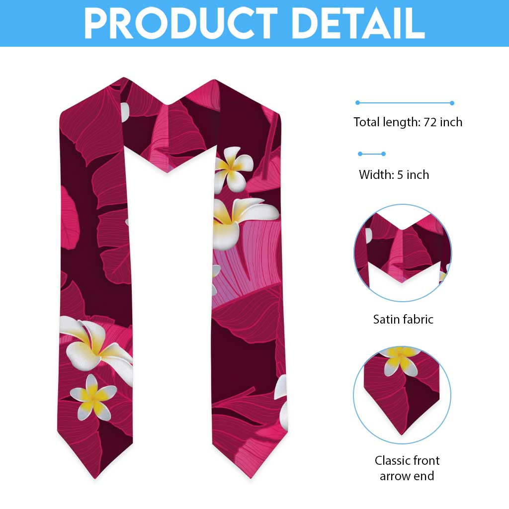 Pink Banana Leaf Hawaii Graduation Stole Lau Maia Plumeria Tropical Summer Vibes LT14 - Polynesian Pride