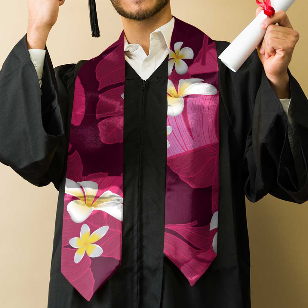 Pink Banana Leaf Hawaii Graduation Stole Lau Maia Plumeria Tropical Summer Vibes LT14 - Polynesian Pride