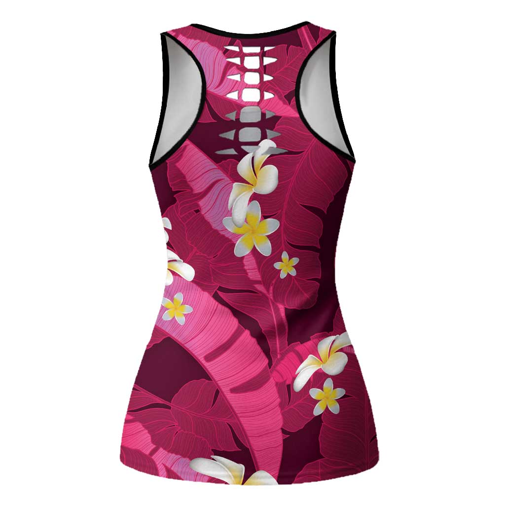 Pink Banana Leaf Hawaii Hollow Tank Top Lau Maia Plumeria Tropical Summer Vibes LT14 - Polynesian Pride