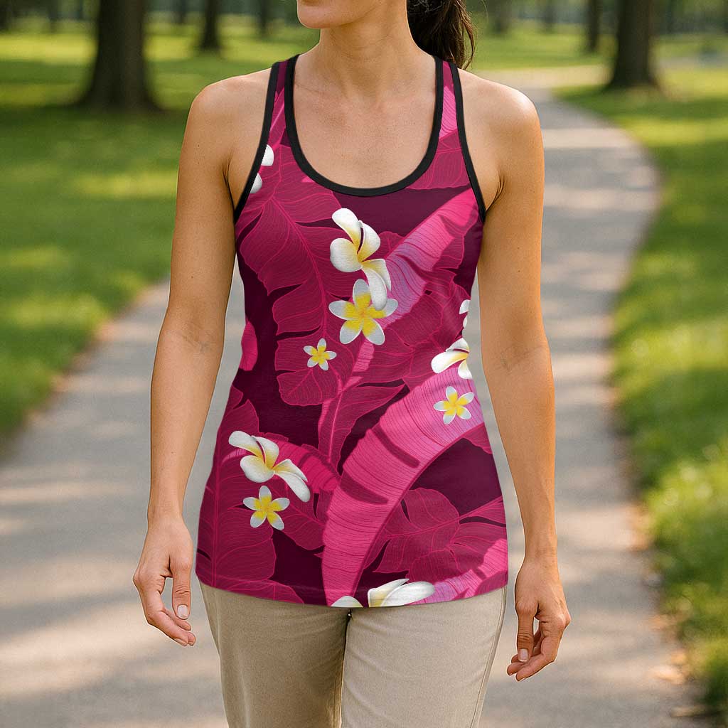 Pink Banana Leaf Hawaii Hollow Tank Top Lau Maia Plumeria Tropical Summer Vibes LT14 - Polynesian Pride