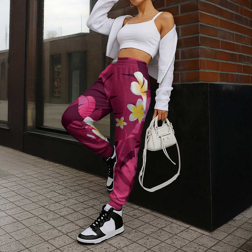 Pink Banana Leaf Hawaii Jogger Pants Lau Maia Plumeria Tropical Summer Vibes LT14 - Polynesian Pride