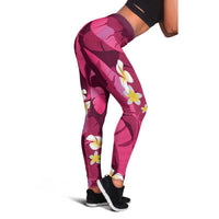 Pink Banana Leaf Hawaii Leggings Lau Maia Plumeria Tropical Summer Vibes LT14 - Polynesian Pride