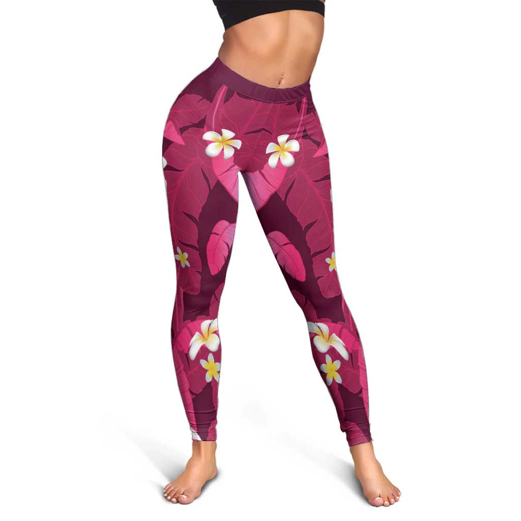 Pink Banana Leaf Hawaii Leggings Lau Maia Plumeria Tropical Summer Vibes LT14 - Polynesian Pride