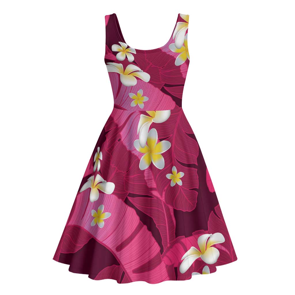 Pink Banana Leaf Hawaii Midi Dress Lau Maia Plumeria Tropical Summer Vibes LT14 - Polynesian Pride