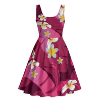 Pink Banana Leaf Hawaii Midi Dress Lau Maia Plumeria Tropical Summer Vibes LT14 - Polynesian Pride