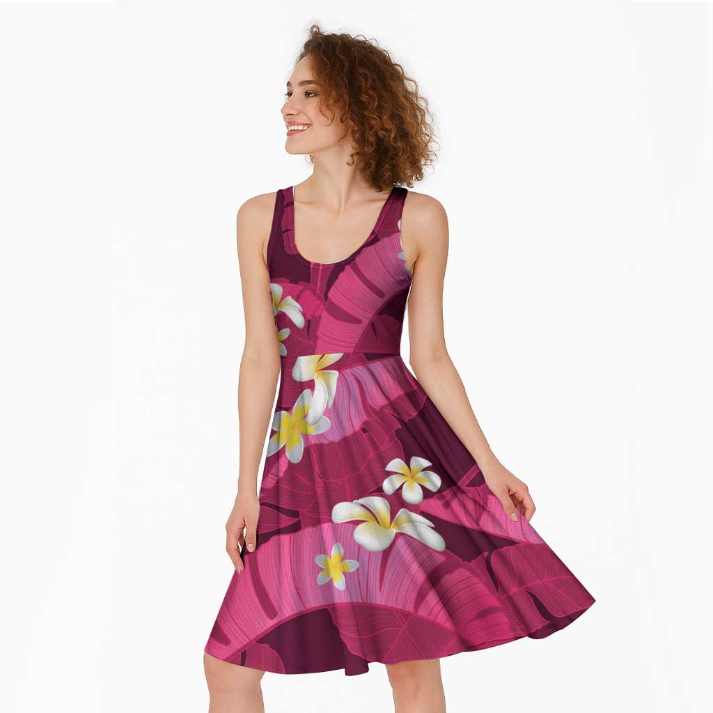 Pink Banana Leaf Hawaii Midi Dress Lau Maia Plumeria Tropical Summer Vibes LT14 - Polynesian Pride