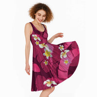 Pink Banana Leaf Hawaii Midi Dress Lau Maia Plumeria Tropical Summer Vibes LT14 - Polynesian Pride