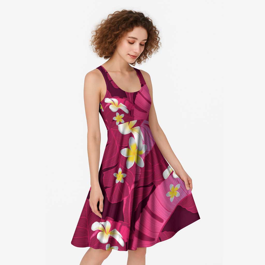 Pink Banana Leaf Hawaii Midi Dress Lau Maia Plumeria Tropical Summer Vibes LT14 - Polynesian Pride