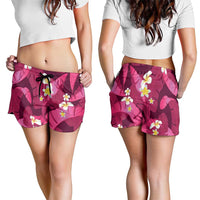 Pink Banana Leaf Hawaii Shorts for Women Lau Maia Plumeria Tropical Summer Vibes LT14 - Polynesian Pride