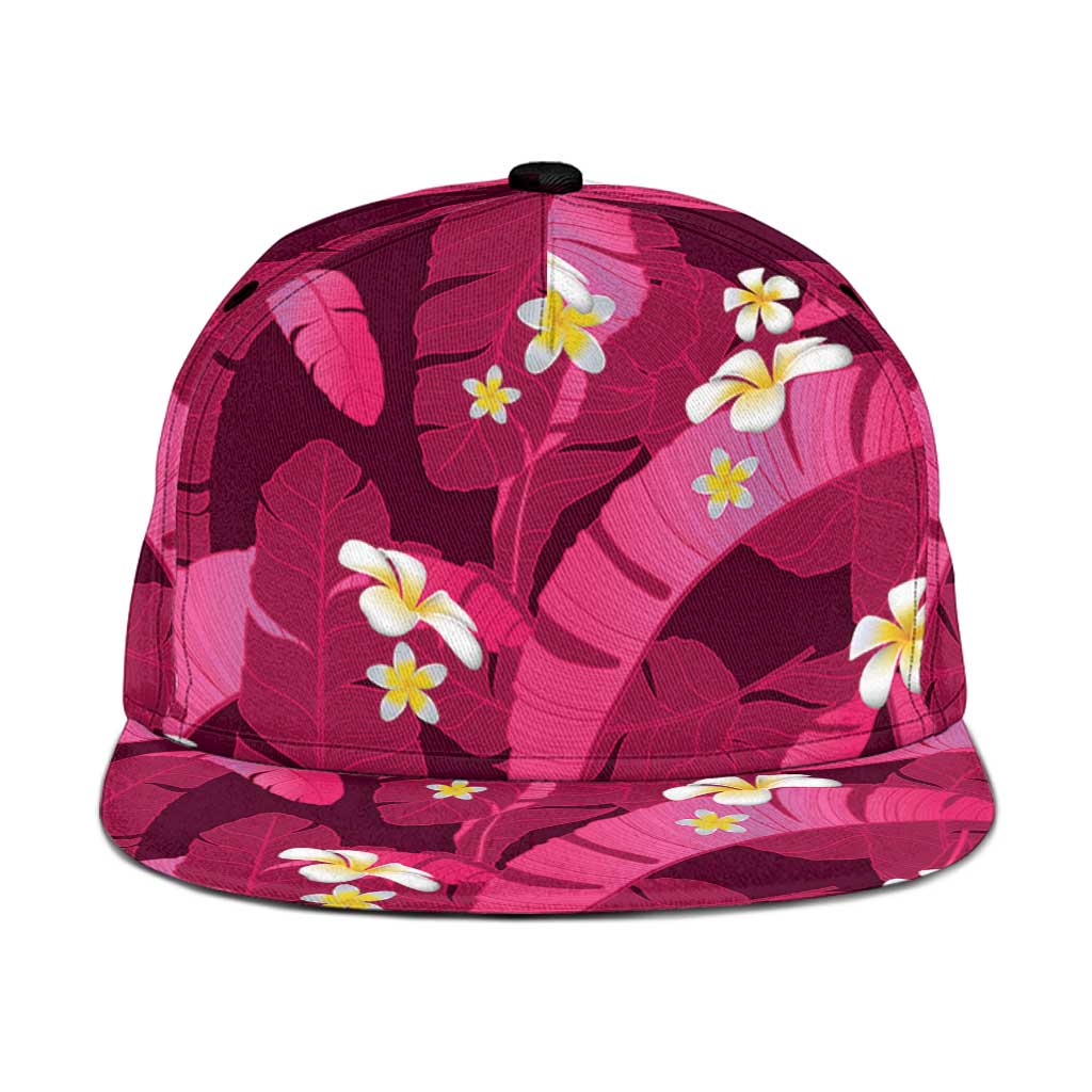 Pink Banana Leaf Hawaii Snapback Cap Lau Maia Plumeria Tropical Summer Vibes LT14 One Size Pink - Polynesian Pride