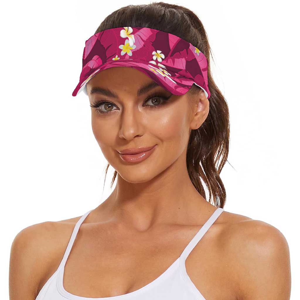 Pink Banana Leaf Hawaii Sun Visor Cap Lau Maia Plumeria Tropical Summer Vibes LT14 - Polynesian Pride
