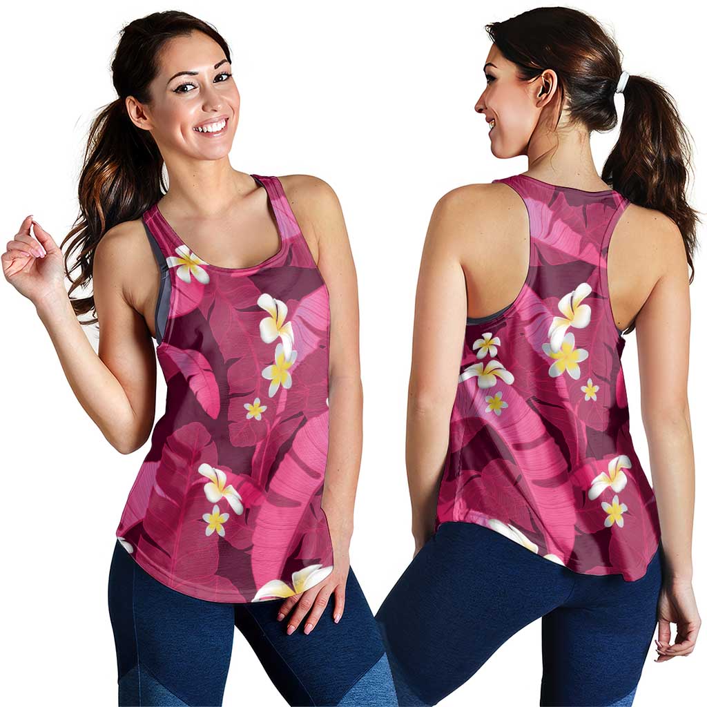 Pink Banana Leaf Hawaii Women Racerback Tank Lau Maia Plumeria Tropical Summer Vibes LT14 - Polynesian Pride