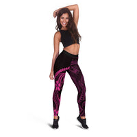 Pink Black Aloha Hawaii Leggings Polynesian Shark Tattoo With Plumeria LT14 - Polynesian Pride