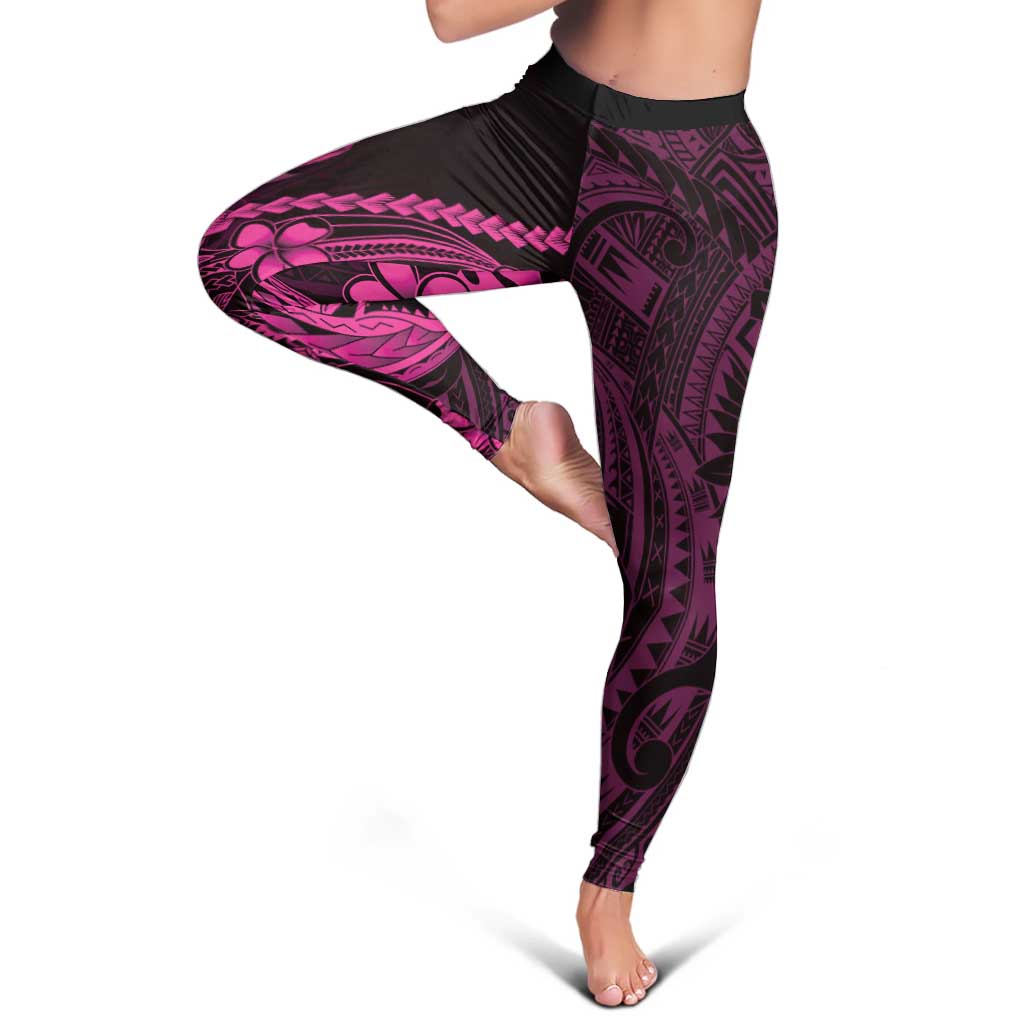 Pink Black Aloha Hawaii Leggings Polynesian Shark Tattoo With Plumeria LT14 - Polynesian Pride