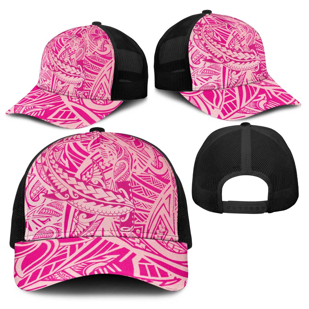 Pink Gradient Polynesia Baseball Net Cap Hawaiian Tribal Hammerhead Shark Tattoo - Polynesian Pride