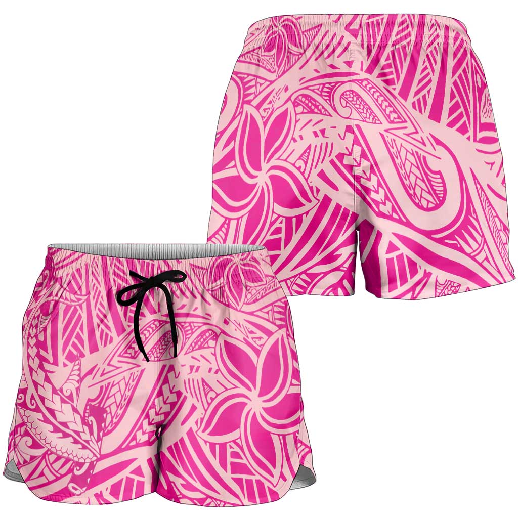 Pink Gradient Polynesia Shorts for Women Hawaiian Tribal Hammerhead Shark Tattoo - Polynesian Pride
