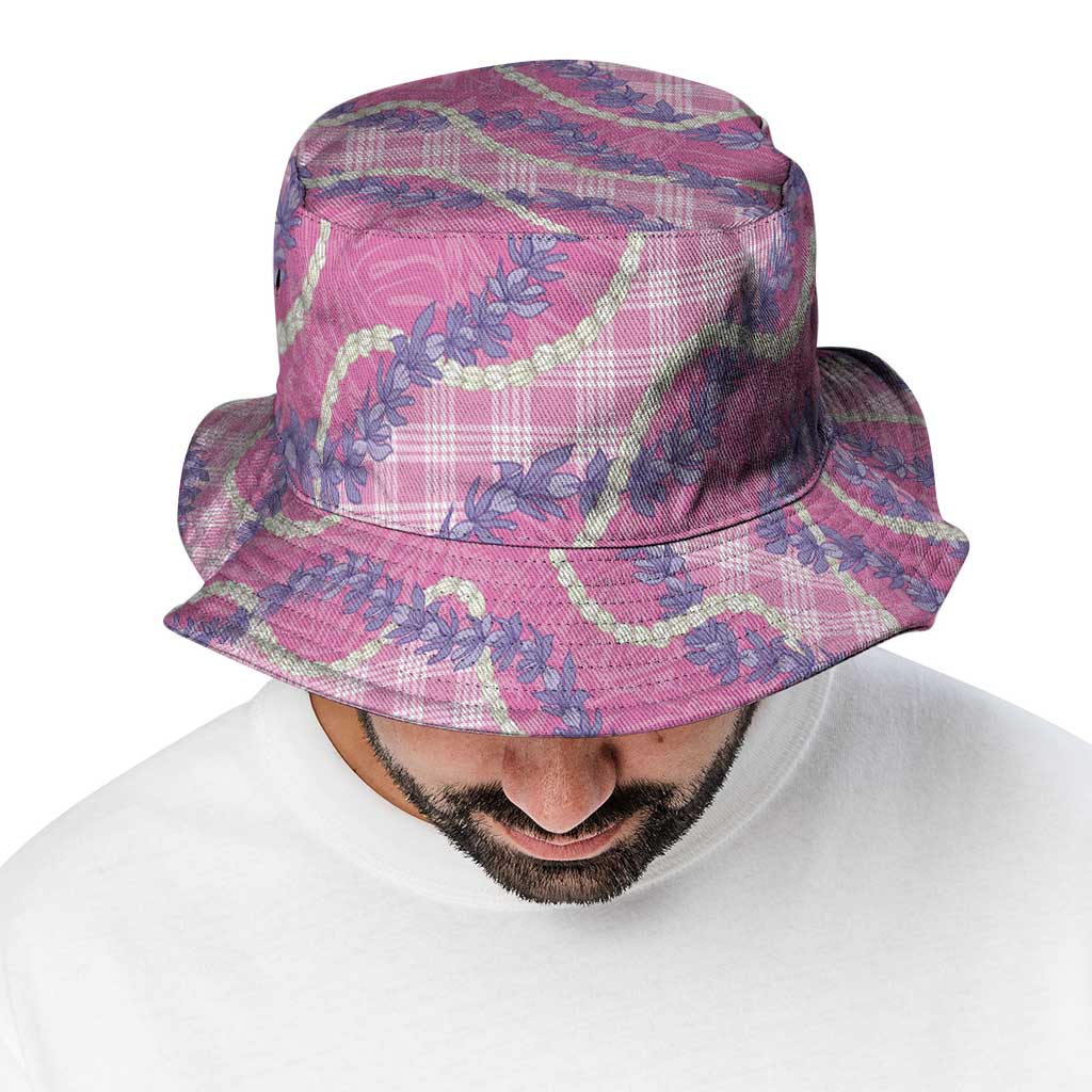 Pink Hawaii Palaka Honohono Pikake Bucket Hat Hawaiian Orchid Lei Polynesian Pattern - Polynesian Pride
