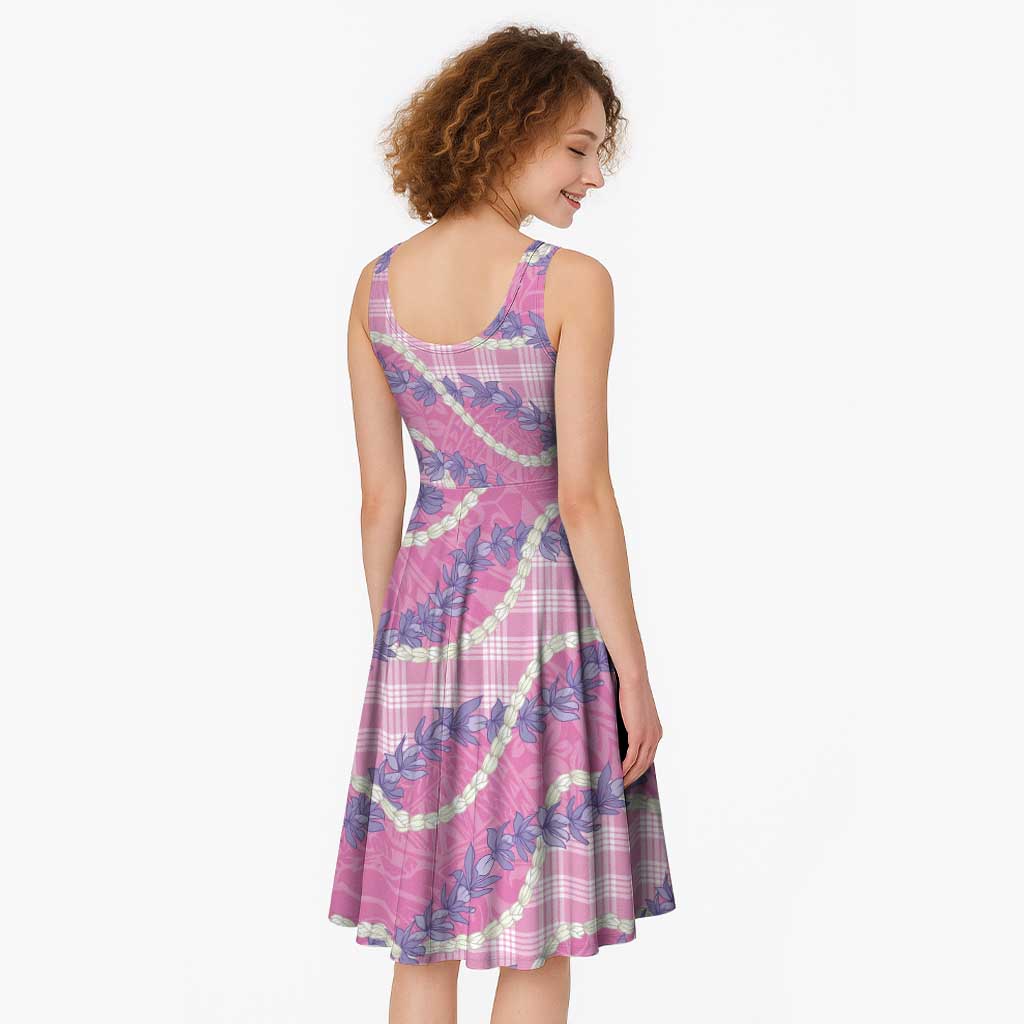 Pink Hawaii Palaka Honohono Pikake Midi Dress Hawaiian Orchid Lei Polynesian Pattern - Polynesian Pride